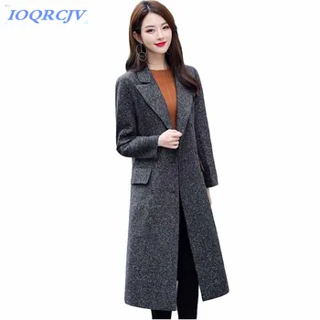 

Womens wool coats 2018 Spring autumn High quality double-breasted slim tops Plus size windbreaker long jackets coat IOQRCJV N083