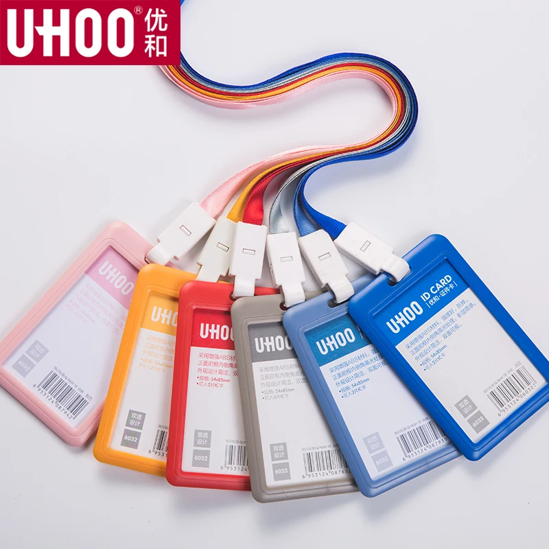 

UHOO 6031 6032 Double Transparent High Quality ABS Card Holder for ID Card, Bank Card Name Badge Holder with Neck Lanyards