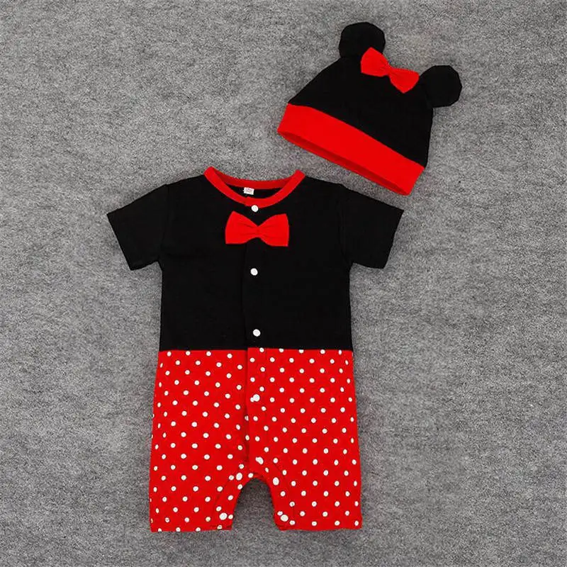 Летний детский комбинезон+ шапочка, 2 предмета, комбинезон с Микки Маусом для мальчиков и девочек, костюмы для младенцев, комплект одежды для новорожденных, милые комплекты для малышей - Цвет: PBNN