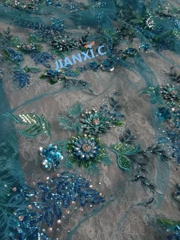 

5 yard/lot French net Lace Fabric CiCi-7306 with stones hot selling 3d flower Nigerian Tulle net Lace material for wedding dress