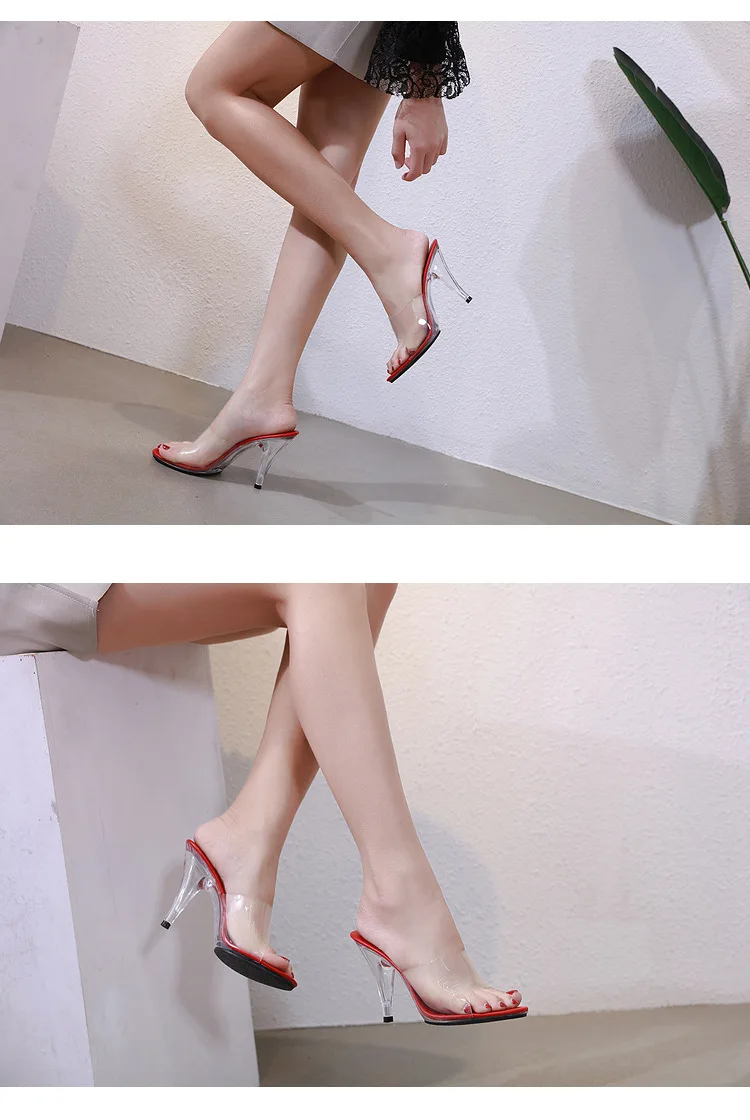 FeiYiTu/женские шлепанцы 10 см; летняя прозрачная обувь из ПВХ с открытым носком; женские сандалии; прозрачные шлепанцы; шлепанцы на высоком каблуке; европейские размеры 35-44