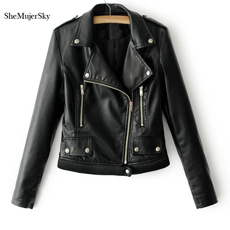 

SheMujerSky Women Leather Jacket 4 Colors Zipper Jackets chaquetas mujer jaqueta de couro feminino