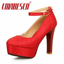 Plus la Taille 34-50 Vente Chaude Plates-Formes Femmes Pompes Haute Talons De Mariage chaussures Bout Rond Partie de Club de Danse Chaussures Pour Femme Rouge Pompes
