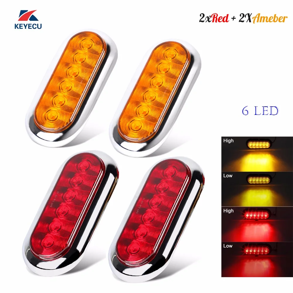 

Keyecu 4 PCS 6" Oval 6 LED Brake Reverse Stop Turn Signal Tail Park Lights w/ Chrome Bezels 12V for Truck Trailer