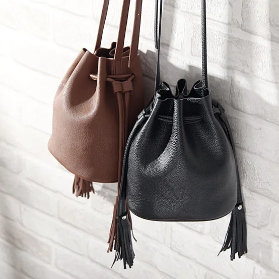 New 2017.Top Quality Women's 3 Colors PU Leather Drawstring Bucket Bags.Ladies Shoulder Messenger Bag.Bucket Bag.Free shipping