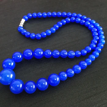 

Fashion style 6-14mm natural stone blue chalcedony jades round beads necklace for women chain choker jewelry 18inch GE4032
