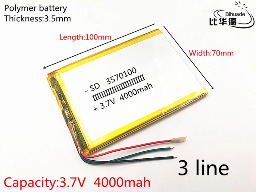 

3 wire 1pcs/lot 3570100 3.7V 4000mAH polymer lithium ion battery Li-ion battery for tablet pc 7 inch 8 inch 9inch