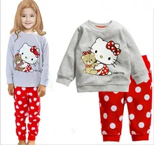 2016 spring and autumn new girl children dot KT cat loose long sleeved pants font b
