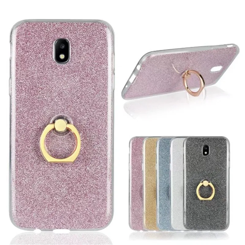 

Phone Case For Samsung Galaxy J3 J5 J7 2015 2016 2017 J730 J530 J330 Glitter Bling Cover Finger Ring Holder TPU Silicone Cases