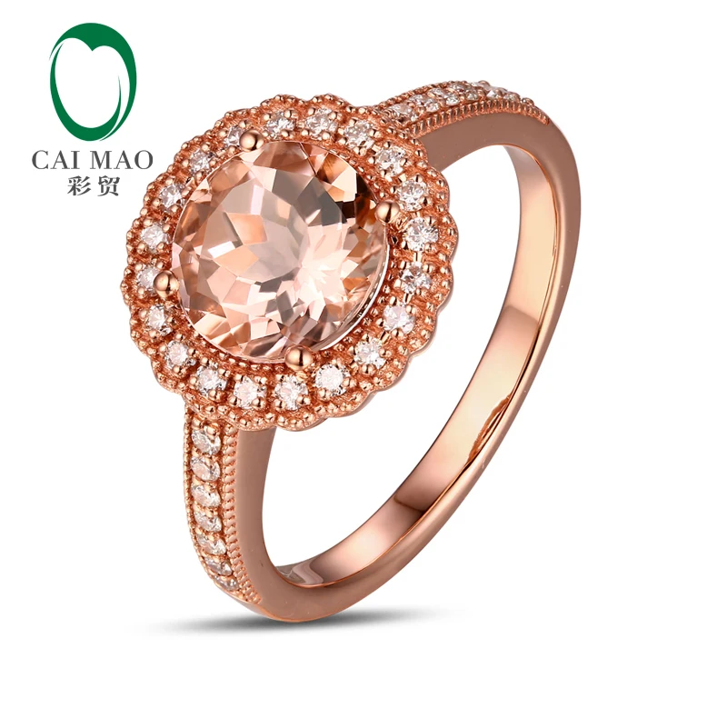 

CaiMao 14KT/585 Rose Gold 0.29ct Round Cut Diamond 1.85ct Natural Morganite Engagement Ring Jewelry