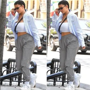 

2018 New Women Solid Pockets Straight Harem Pants Causal Elastic High Waist Ankle-Lengh Trousers