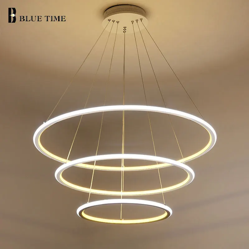 Luzes para Sala de Estar Sala de Jantar Luminária de Teto Novo Moderno Anéis Círculo Led Pingente Lustre Pendurado 3