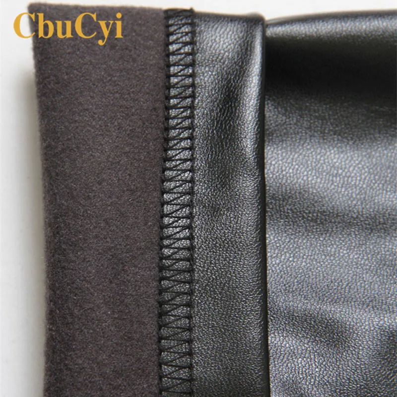 Женские облегающие брюки CBUCYI из искусственной кожи с высокой талией на флисе