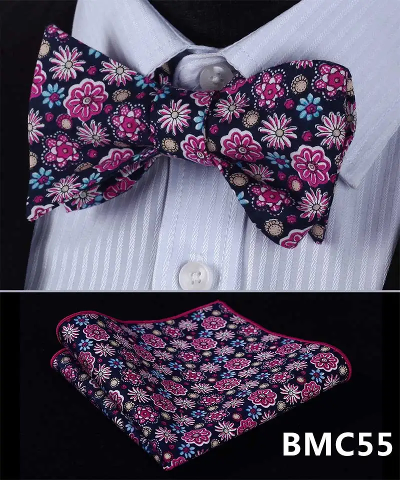Цветочный Цветок Хлопок Свадебные самостоятельно галстук-бабочка носовой платок Набор# BMC3 карманные Квадратные Классические Вечерние свадебные - Цвет: BMC55