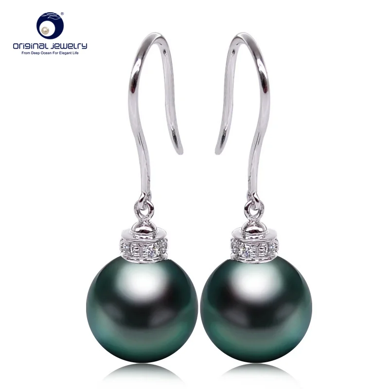 

YS 18K Solid Gold 8-9mm Black Tahitian Pearl Drop Earrings Fine Jewelry For Women