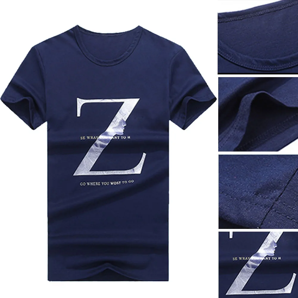 

Men Slim Fit Short Sleeve Suit Daily T-shirt+Shorts Set Summer Causal Holiday Sport Letter Printed Round Collar Boys Two-piece