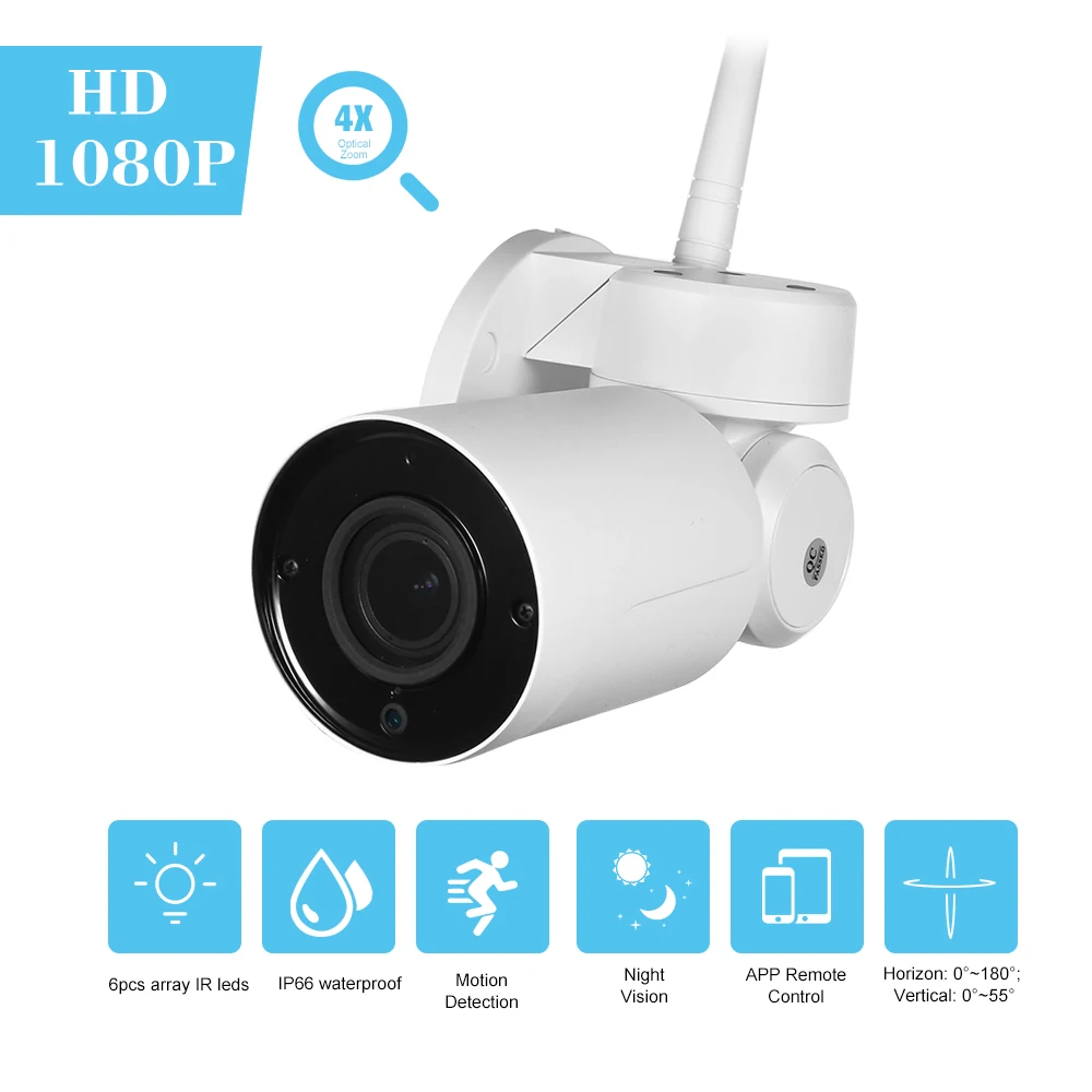 

960P HD Bullet WIFI Camera PTZ Outdoor Weatherproof Wireless IP Camera 1.3MP 3.6mm 6pcs IR Leds Motion Detection Night Vision