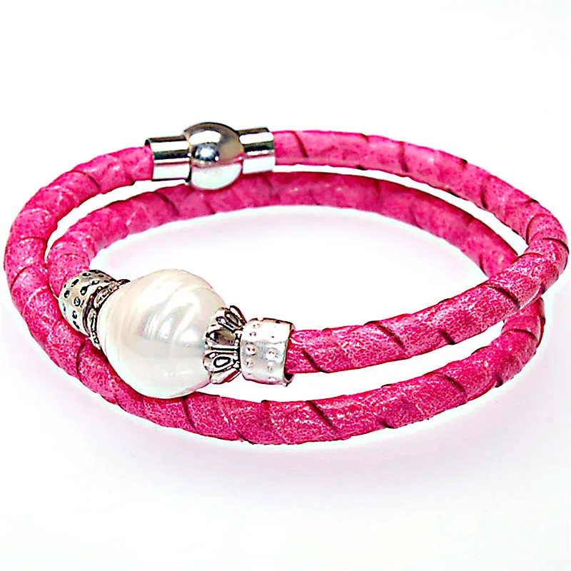 Newest Unique Design Leather Double Wrap Bracelets With Pearl Double Wrapped Charm