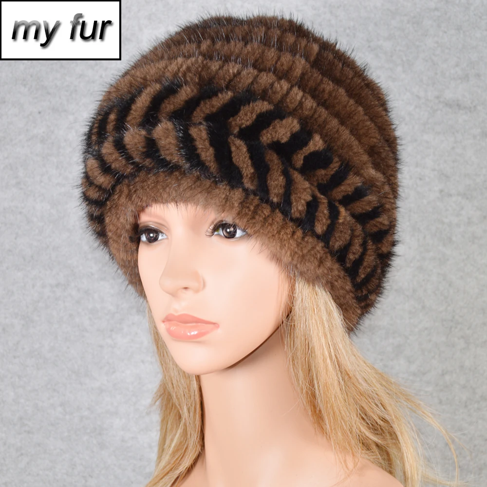 

2019 New Style Winter Natural Real Mink Fur Beanies Hat Knit Genuine Real Mink Fur Caps Women Good Elastic Mink Fur Beanies Hats