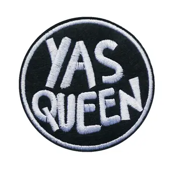 

8CM Embroidery Patch YAS QUEEN Sew Iron On Patches Letter Black Embroidered Badges For Bag Jeans Hat T Shirt DIY Appliques Craft