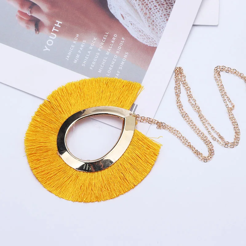 N167 этническое длинное ожерелье с бахромой и кисточками для женщин, ожерелье с подвеской, летняя мода, бохо, большое богемное ювелирное изделие, колье для женщин - Окраска металла: Deep Yellow