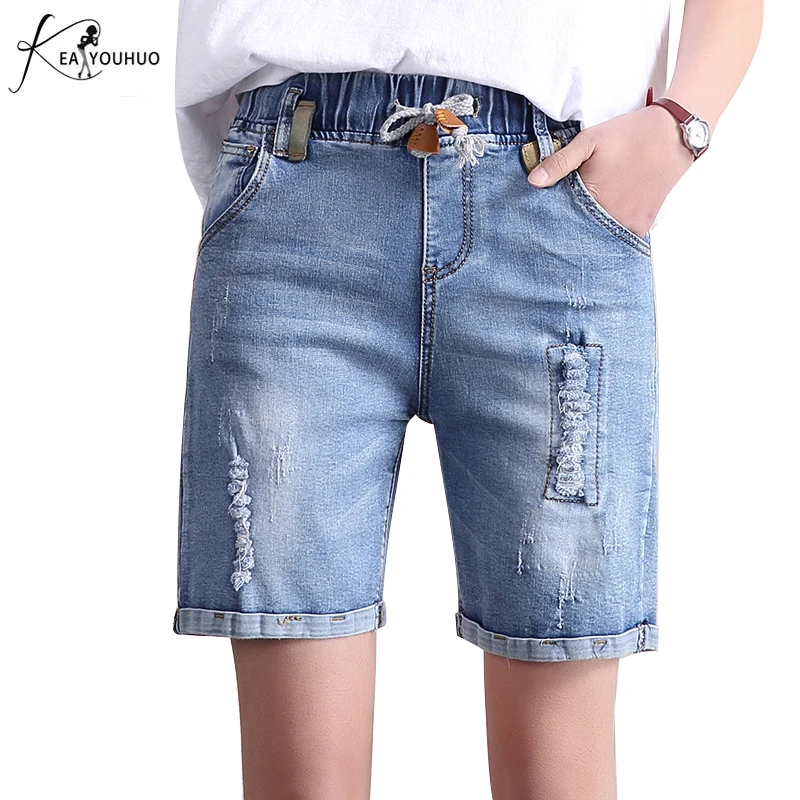 

2019 Summer Wash Bleached Boyfriend Jeans For Women Vintage Skinny Denim Shorts High Waist Casual Half Beach Shorts Female Jeans