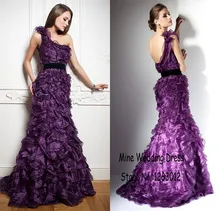 Schulter schwarz sash handgemachte spezielle layered Gekräuselten Organza abendkleid Lila Prom kleid partyabend elegant