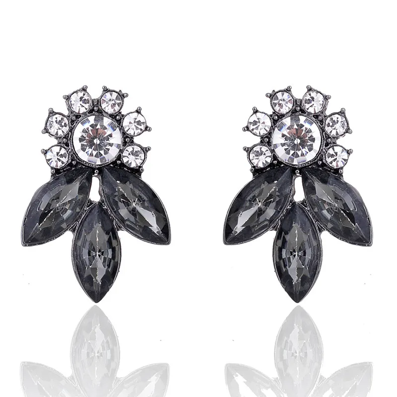 LUBOV, классические женские серьги-гвоздики с черным кристаллом, в форме цветка, звезды, Листьев, в форме капли, серьги для пирсинга, Женские Ювелирные изделия, подарок - Окраска металла: black