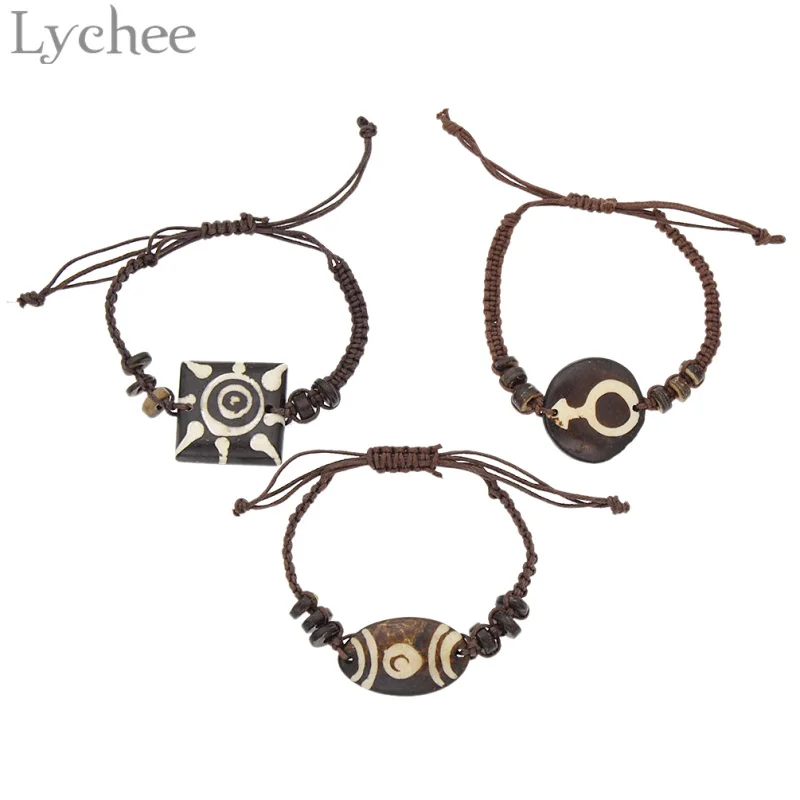 

Lychee Vintage Tibetan OX Bone Rune Bracelet Unisex Handmade Charm Bracelets Fashion Ethnic Men Women Bracelet Gifts