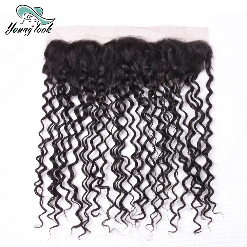 YOUNG LOOK Hair Brazilian Deep Wave Lace Frontal 13X4 Ear To Ear Free Part Non-Remy Human Hair Closure Natural Color 8-20Inch