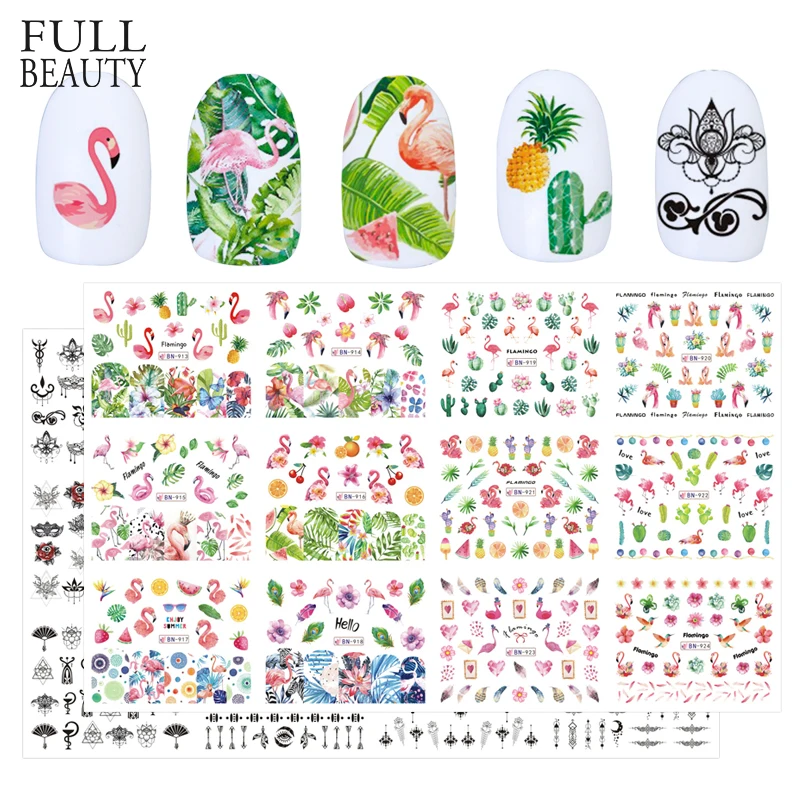 

24pcs Mixed Decal Nail Water Sticker Flamingo Animal Flower Leaf Black Necklace Slider Nail Art Decor Manicure Set CHBN913-984