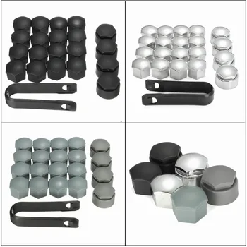 

20PCs/Set 17mm Wheel Lug Nut Center Cover Caps Bolt Nut Locking Caps Covers w/ Removal Tool Key for Audi