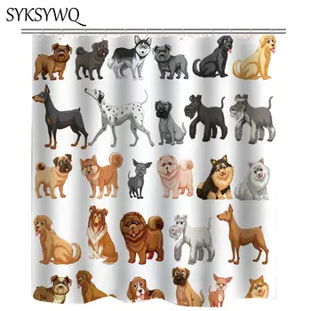 

Dog Family Shower Curtain Bulldog Cortina De Bano 3D Pet Bathroom Curtain Black Brown English Dog Cortina Ducha Fabric Polyester