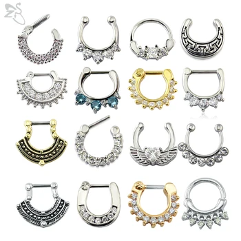 

ZS 16g Nose Rings&Studs Septum Clicker Nose Ring Piercings Nez Crystal Round Shape Indian Septum Clicker Helix Piercing Nostril