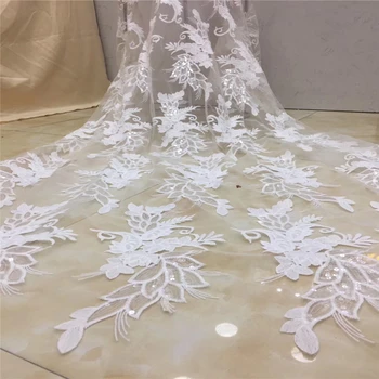 

VILLIEA White Flowers 3D Lace Fabric With Flowers, Bridal Lace Fabric, French lace Fabric For Couture Dress Nigerian Lace