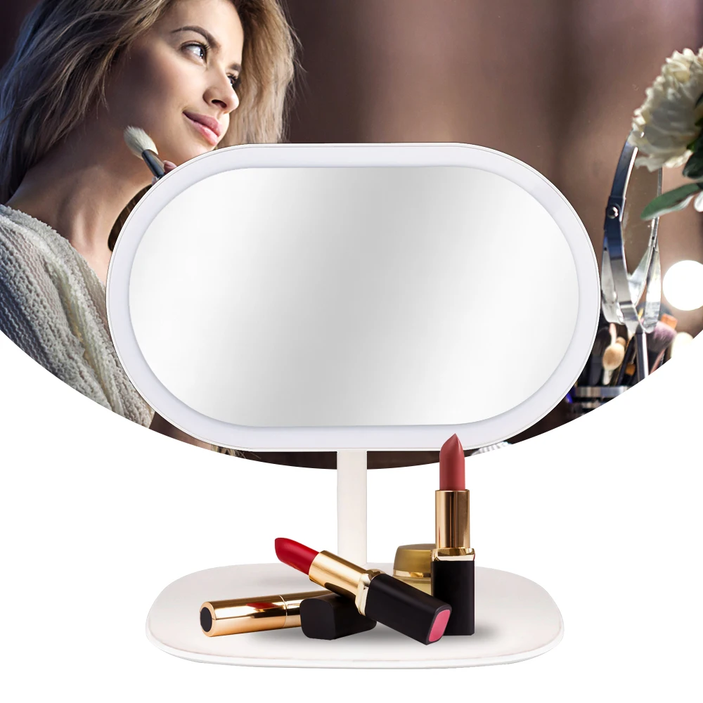  Table Vanity Mirror Light Portable LED Makeup Mirror Night Light Touch Screen Rotation Desk Mirror 