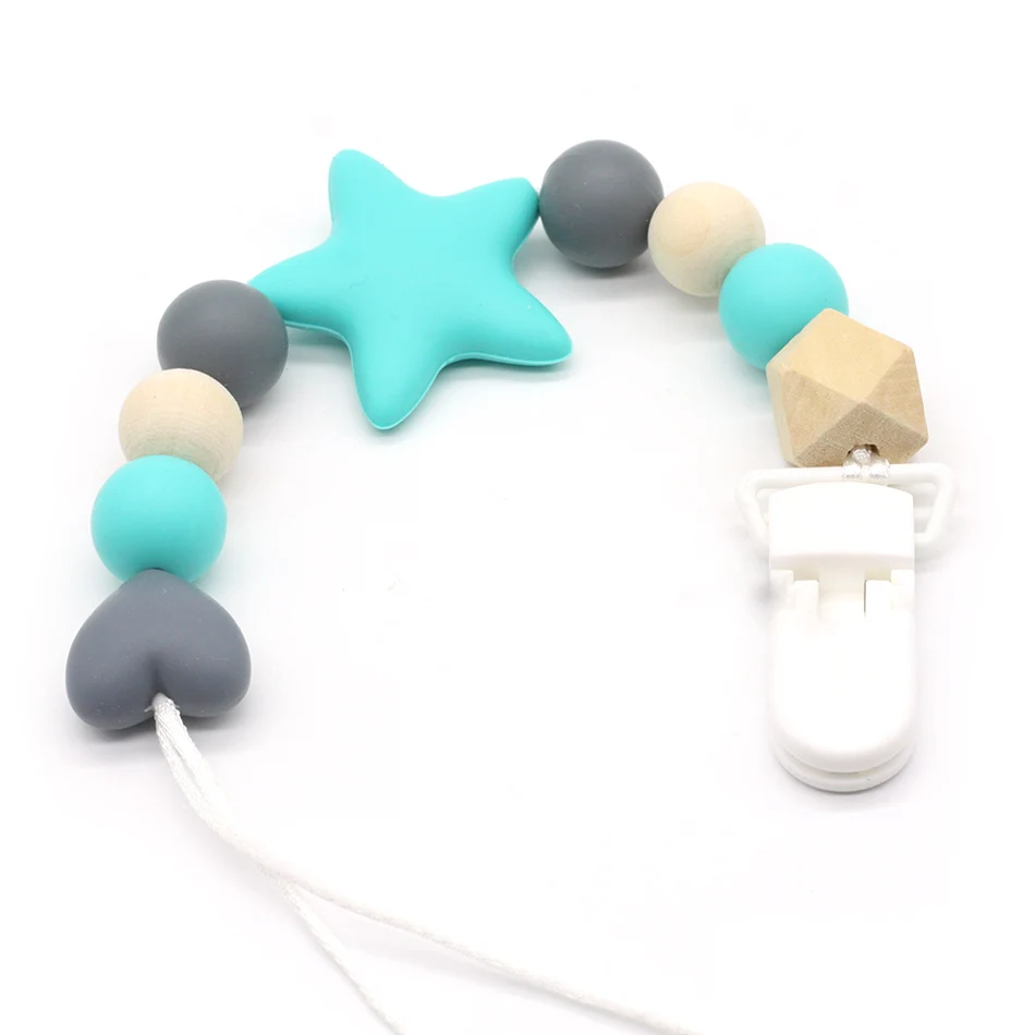 Personalized Silicone teething pacifier clips with Safe ABS beads