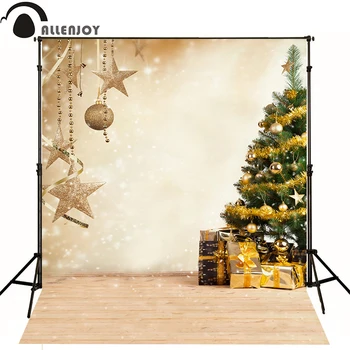 

Allenjoy 5*7ft Golden Tree Christmas Backdrops Photography Snow Wall with Chritsmas Ball Wood Backgrounds for Studio Photografia