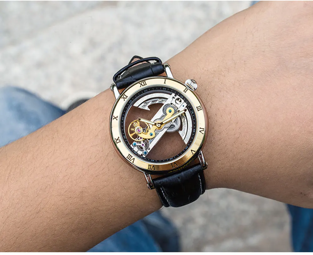 Новые оригинальные прозрачные мужские часы турбийон механические часы Роскошные автоматические Модные Водонепроницаемые кожаные Брендовые Часы