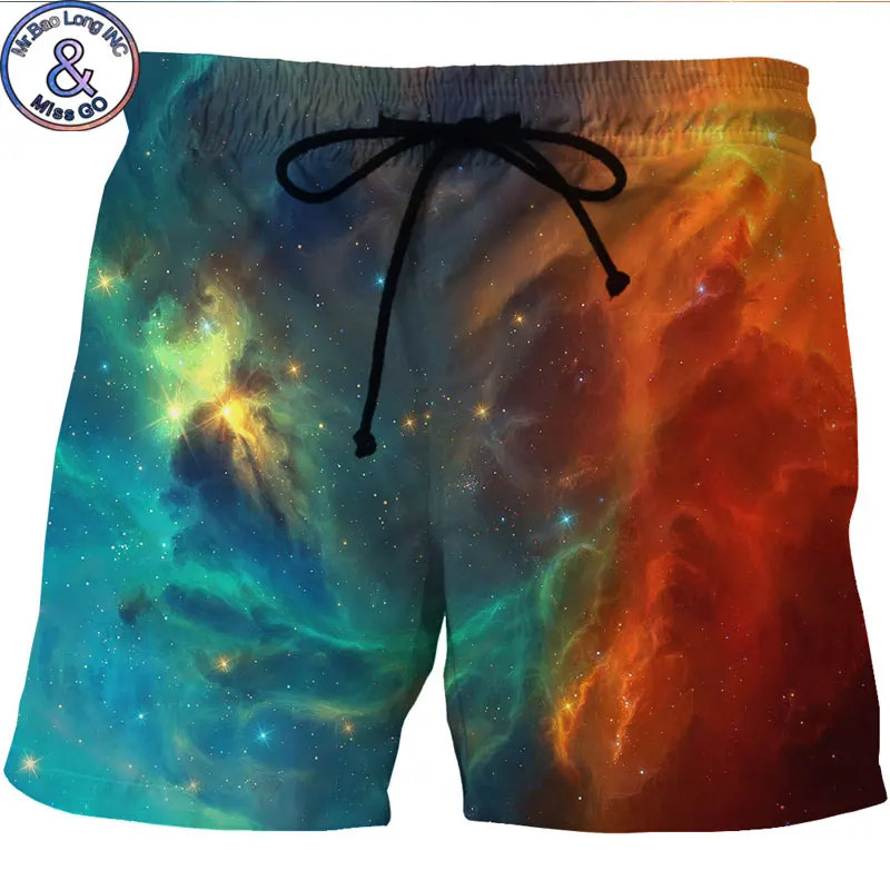 Мужские хипстерские летние быстросохнущие пляжные боксерские шорты 3D космическая галактика печатные сетчатые шорты с карманами - Цвет: as picture show