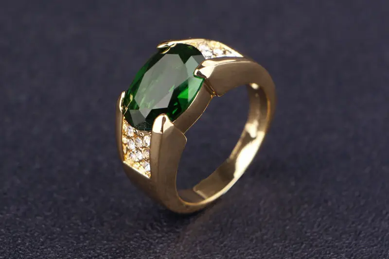SuoHuan, размер 8-11, мужское кольцо, большой камень, зеленый цирконий, Cz, кристалл, позолота, для мужчин, обручальное кольцо, ювелирное изделие для подарка