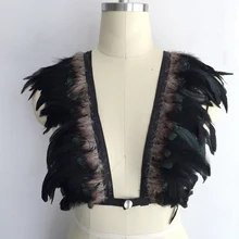 Новинка, женский черный соблазнительный костюм для охоты с изображением диких животных и перьев, бюстгальтер для вечернего/свадебного платья с поясом