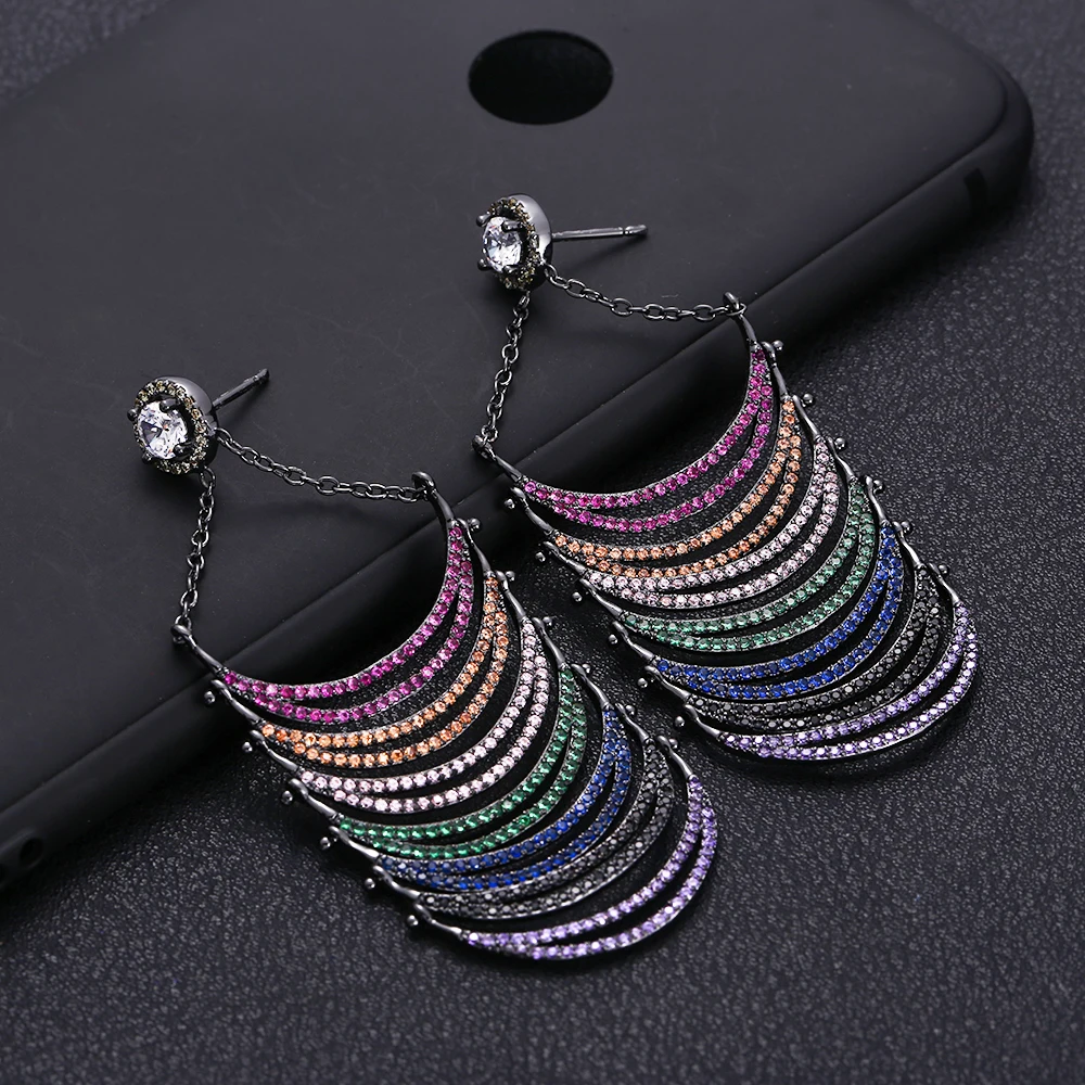 

jankellyLuxury Flowers Cubic Zircon Crystal CZ Long Dangle Earrings For Women African Bridal Earring aretes de mujer modernos