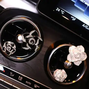 

2Pcs Car Air Freshener Diffuser With Diamonds Camellia Car Air Conditioning Outlet Clip Car Diffusion Clip