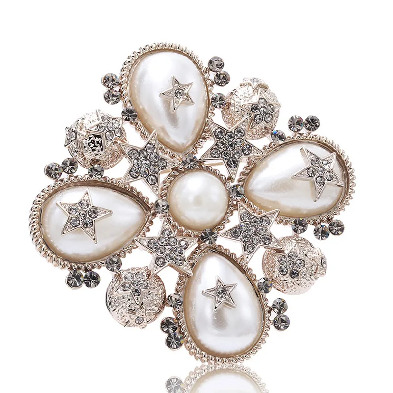 

Luxury Star Crystal Rhinestone Lapel Pins and Brooches for Women Large Mother of Pearl Suit Broches Bridal Wedding Jewelry X012