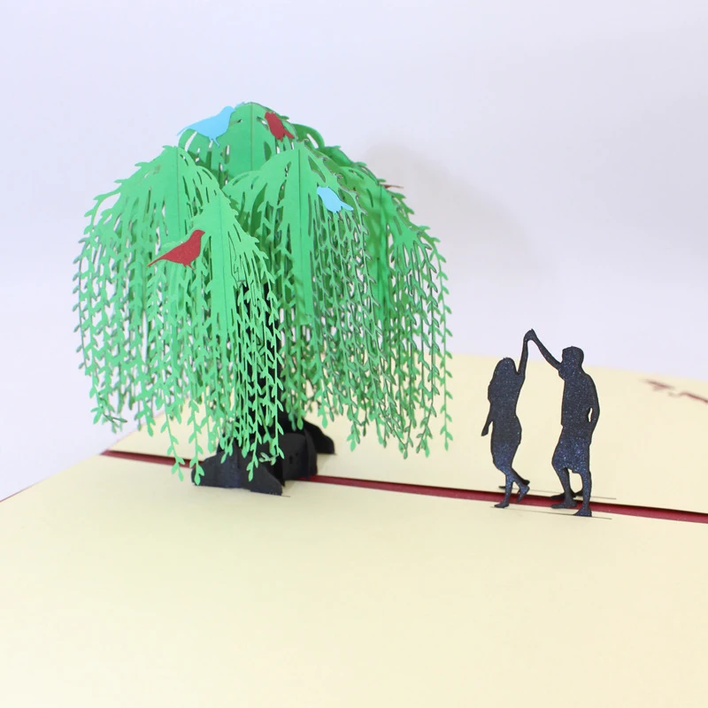  3D Laser Cut Handmade Spring Willow Dancing Lovers Paper Invitation Greeting Cards Wedding Valentin - 33011405819