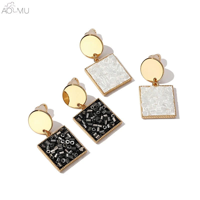 

AOMU Korea Sweet Metal Gold Round Square Geometric Love Small Beads Earrings for Women Girl Wedding Party Jewelry