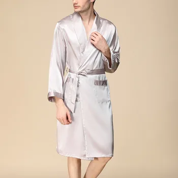 

Men 2019 Spring Faux Silk Satin Sleeping Robe Spring Sleep Gown New Men Bathrobe Homewear Sexy Nightwear Pajamas Plus size 5XL