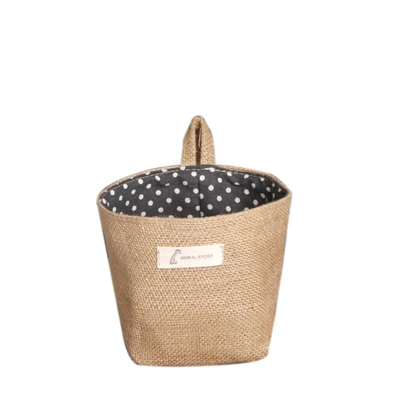 

Top Grand 2016 New Arival Polka Dot Small Storage Sack Cloth Hanging Non Woven Storage Basket #V1F2