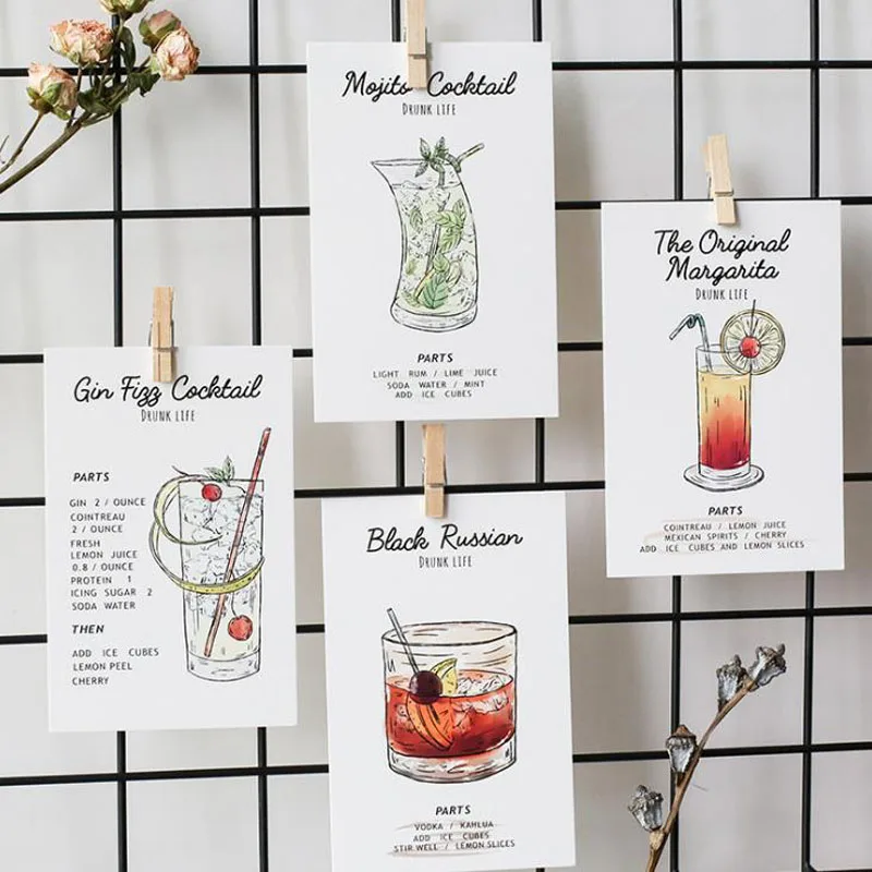 

30Sheets/Pack Drunk Life Cocktail Greeting Card Postcard Birthday Gift Card Set Message Card Letter Envelope Gift Card